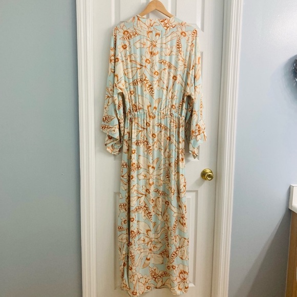 Maaji Light Blue Orange Long Floral Tropical Vacation Kimono Swim Coverup Robe - Picture 2 of 5